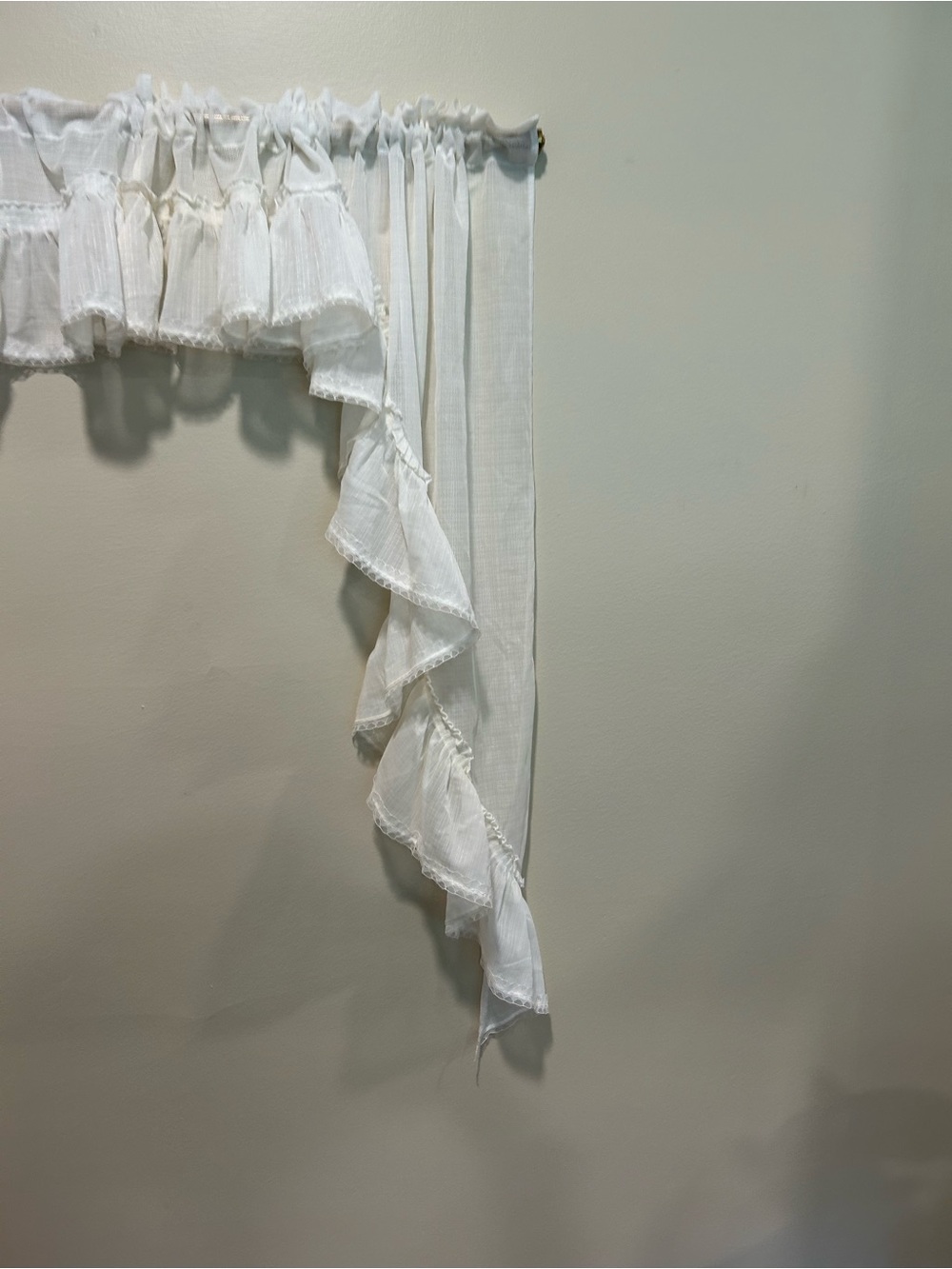 White Ruffled Sheer Window Valance - Picture 3 of 8
